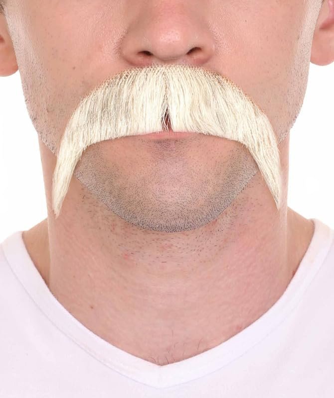 BC GOODS BY Men's Cowboy Realistic Mustache  Thick Self Adhesive Horseshoe Style Human Hair - Facial Hairpiece for Cosplay, Costume Parties, Themed Events & Special Occasions - White