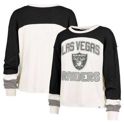 47 Women's Cream Las Vegas Raiders Double Header Curve Raglan Long Sleeve Crop Top