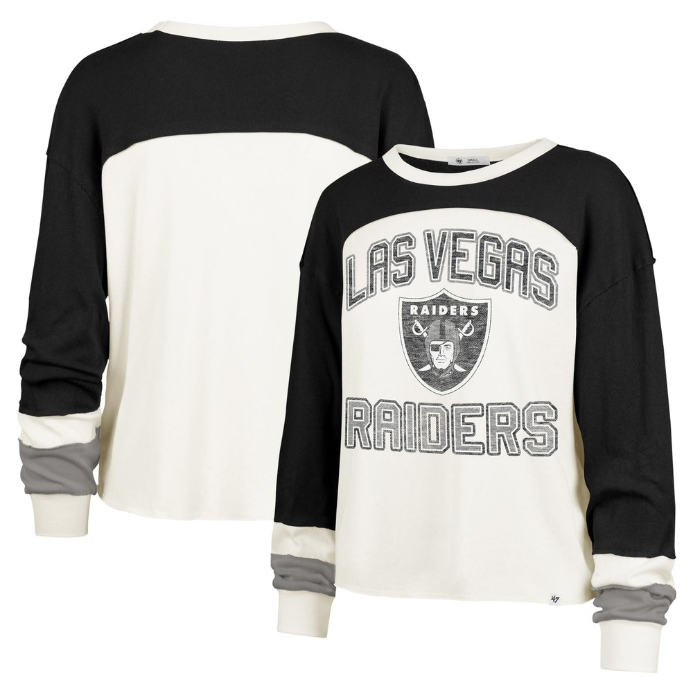 47 Women's Cream Las Vegas Raiders Double Header Curve Raglan Long Sleeve Crop Top