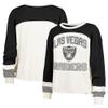 47 Women's Cream Las Vegas Raiders Double Header Curve Raglan Long Sleeve Crop Top view 1