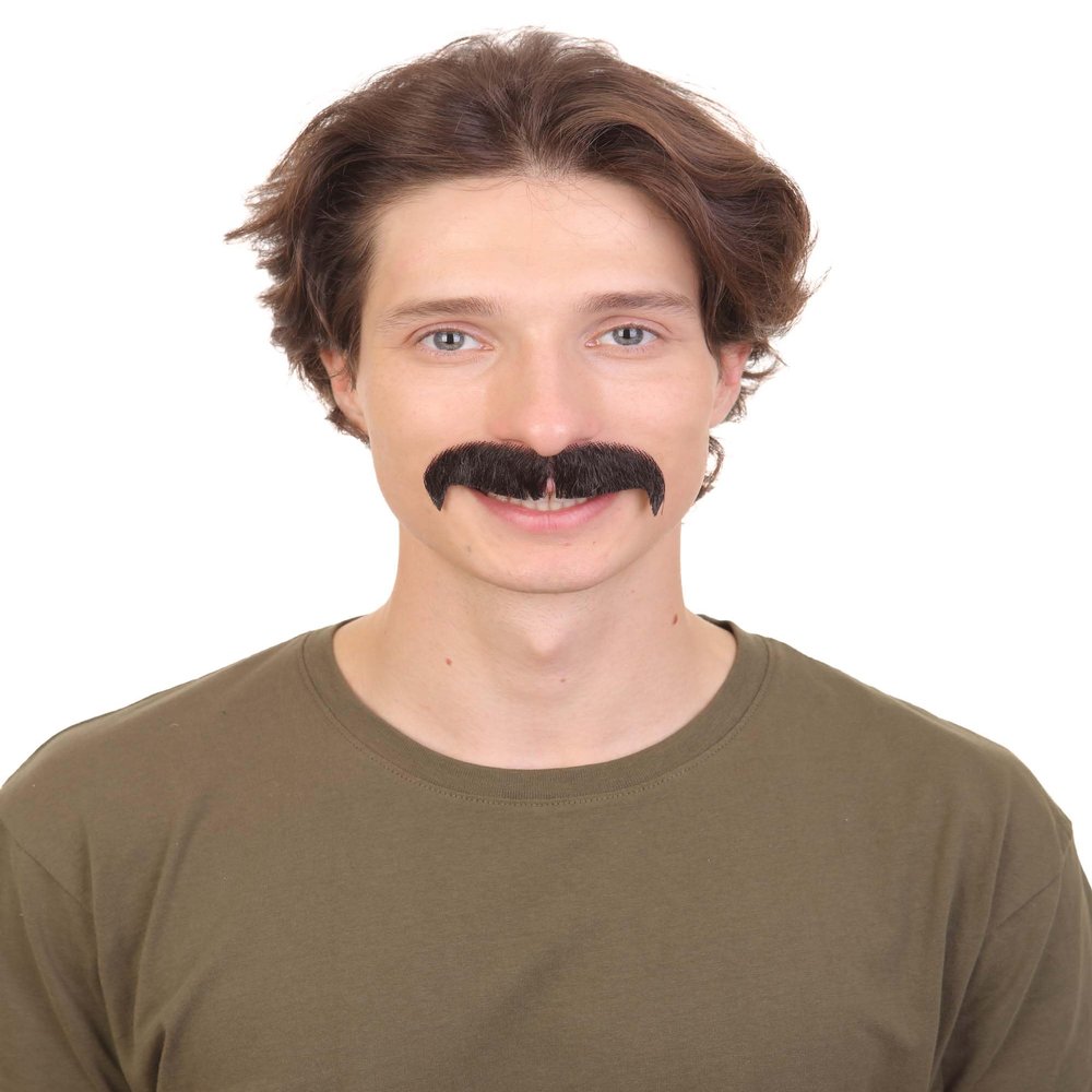 BC GOODS BY Men's Fake Human Hair Mustache for Musicians Novelty Facial Accessory, Dark Brown