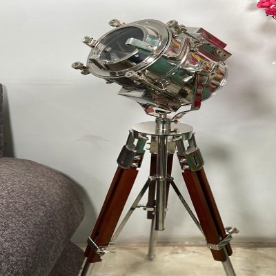 Decorative Nautical Searchlight Brown Tripod Home Decor Vintage Collectible Spotlight Antique Morse Code Nickel Finish Home and Bedroom Corner Light