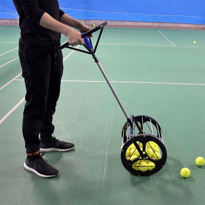 2 in 1 Automatic Tennis Ball Pick Up Tool, Tennis Ball Retriever Basket Roller Hopper, Portable Ball Collector, Stainless Steel Balls Receiver, Hold Up 80 Tennis Balls, for Picking and Storage Balls