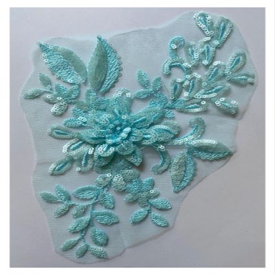 Stereo Sequin Decal Beaded Piece Flower Lace DIY Wedding Dress Garment Accessories 2 Pair(Light Blue A)