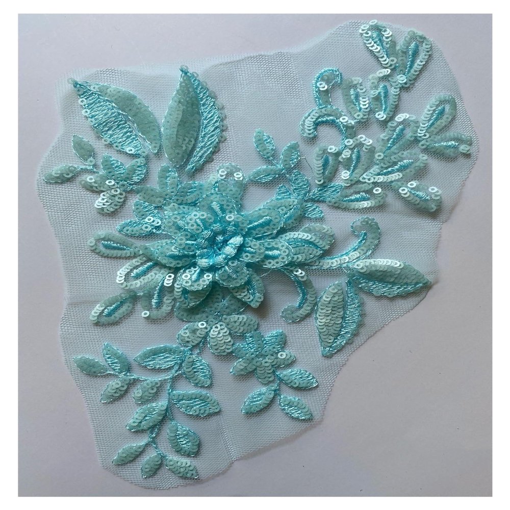 Stereo Sequin Decal Beaded Piece Flower Lace DIY Wedding Dress Garment Accessories 2 Pair(Light Blue A)