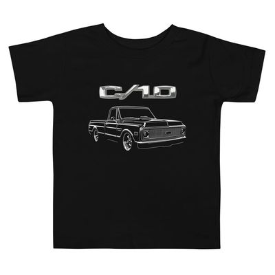1971 Chevy C10 Black T-Shirt for Vintage Truck Owners Enthusiasts Toddler Short Sleeve Tee