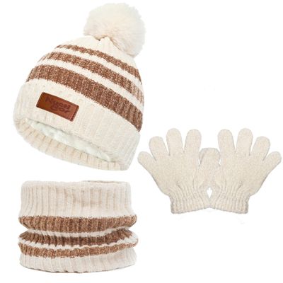 Kids Toddlers Winter Beanie Hats Gloves Neck Warmer Scarf Set Gifts for Girls Boys (Neck Warmer & Apricot)