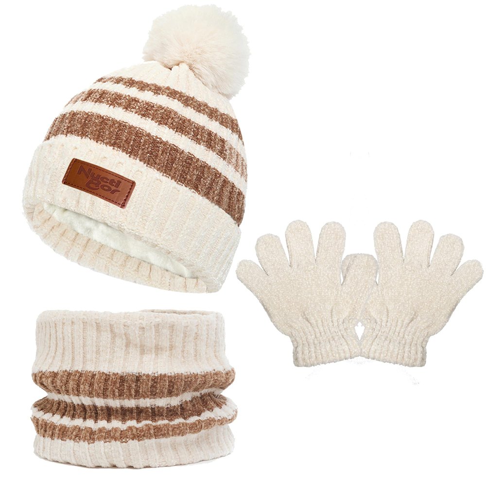Kids Toddlers Winter Beanie Hats Gloves Neck Warmer Scarf Set Gifts for Girls Boys (Neck Warmer & Apricot)