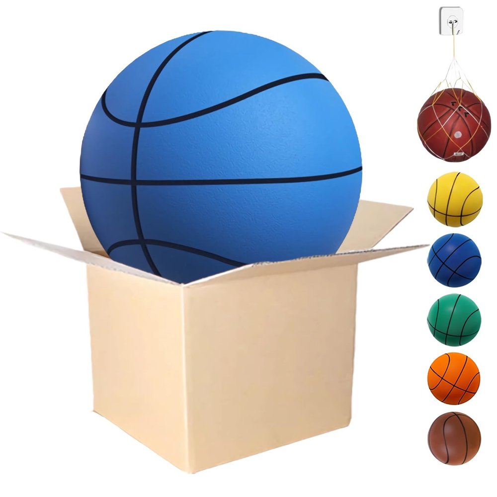 A Silent Basketball Dribbling Indoor - Airless Foam Quiet Ball, Noiseless Dribble Up Size 7 9.44" 29.5" Basket Ball, Soundless Soft Evolution Basketball Game Indoor (Blue)