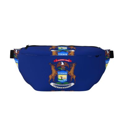 Michigan State Flag Fanny Pack Crossbody Bag Versatile Sling Bag for Men & Women with Zipper Pockets, Ideal for Travel, Running