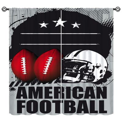 Football Curtains, Sports Curtain Soccer Ball 3D America Football Print Window Drapes for Bedroom Kids Room Living Room 63" W X 63" L
