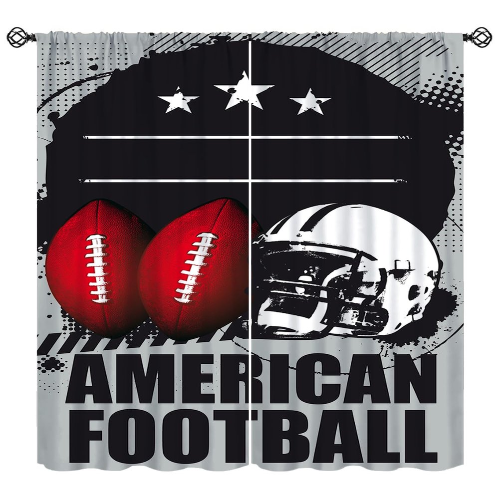 Football Curtains, Sports Curtain Soccer Ball 3D America Football Print Window Drapes for Bedroom Kids Room Living Room 63" W X 63" L