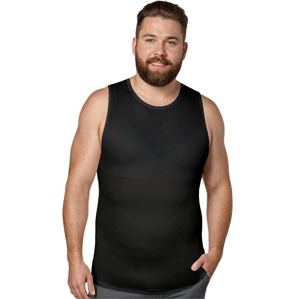 QORE LOGIQ Gynecomastia Compression Shirt Men - Premium Slimming Undershirt Compression Tank Top Mens Shapewear & Body Shaper, 4X-Large Regular, Black