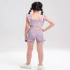 Girls Training Bra Cute Ruffle Sports Bra for Kids Scoop Neckline Fitness Yoga Bra Strap Crop Top Purple view 4