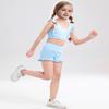 Girls Training Bra Cute Ruffle Sports Bra for Kids Scoop Neckline Fitness Yoga Bra Strap Crop Top Sky Blue view 3