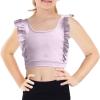 Girls Training Bra Cute Ruffle Sports Bra for Kids Scoop Neckline Fitness Yoga Bra Strap Crop Top Purple view 1