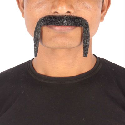BC GOODS BY Mens Horseshoe Mustache Long Drop Natural Self Adhesive Real Human Hair - Facial Cosplay Accessory for Parties - Black