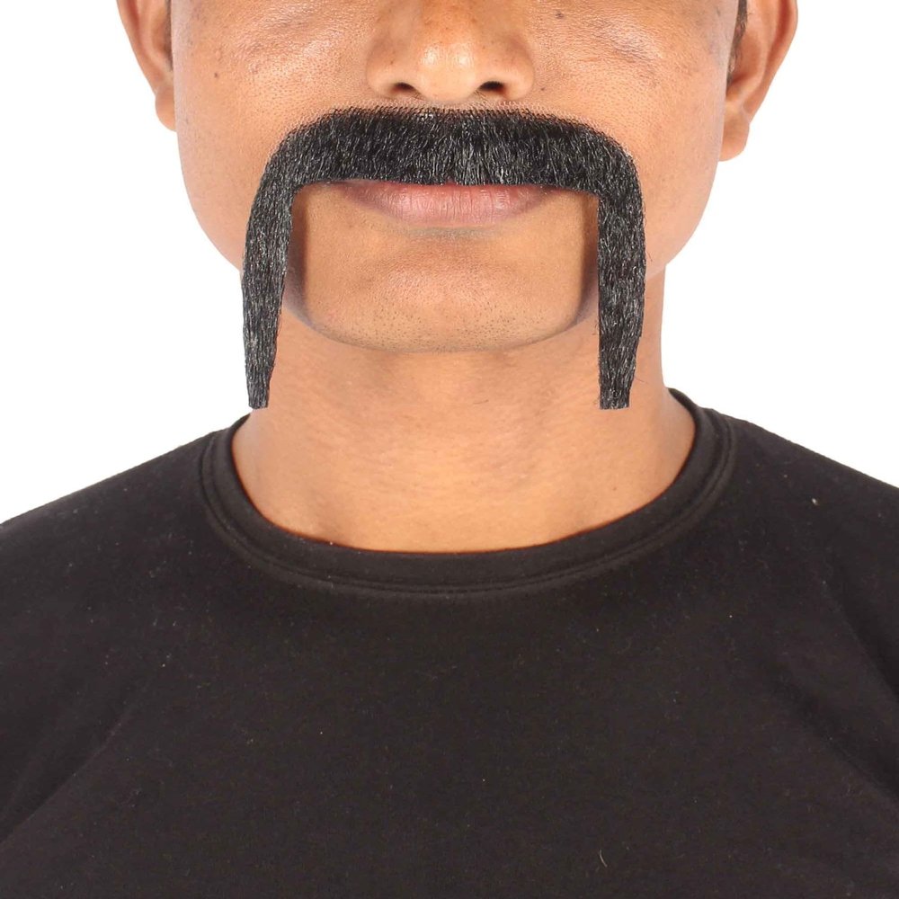 BC GOODS BY Mens Horseshoe Mustache Long Drop Natural Self Adhesive Real Human Hair - Facial Cosplay Accessory for Parties - Black