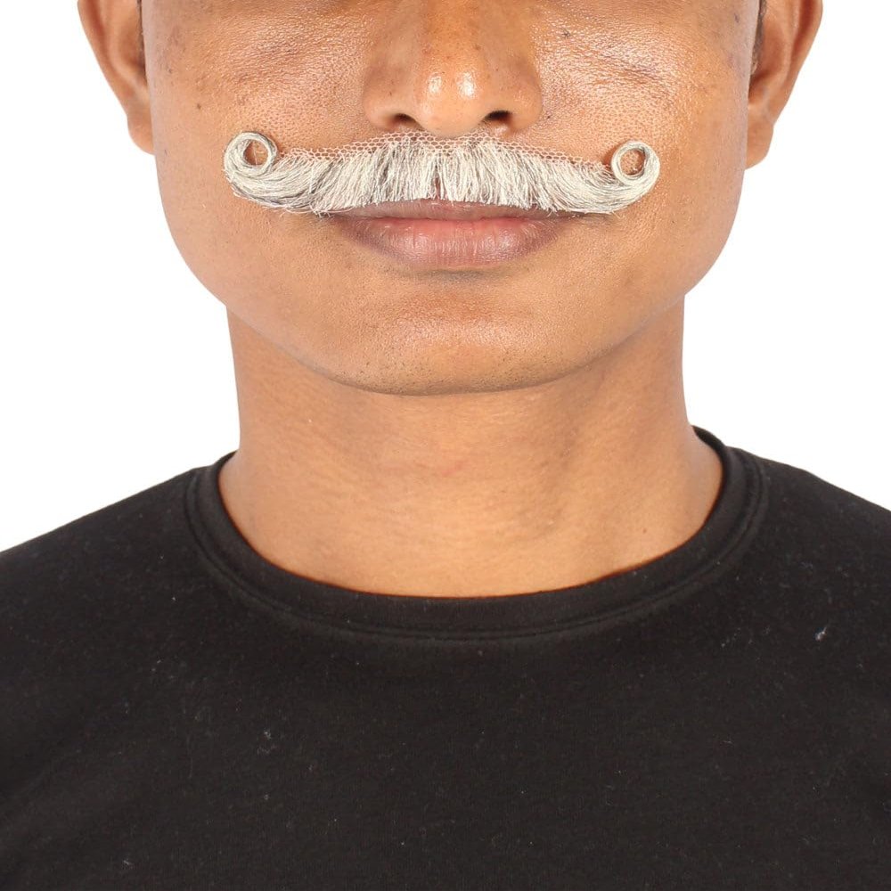 BC GOODS BY Men's Curly Human Hair Mustache for Cosplay, Mix White