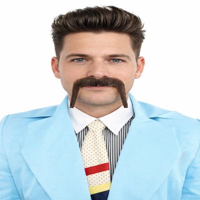 BC GOODS BY Mens Horseshoe Mustache Long Drop Natural Self Adhesive Real Human Hair - Facial Cosplay Accessory for Parties - Dark Brown