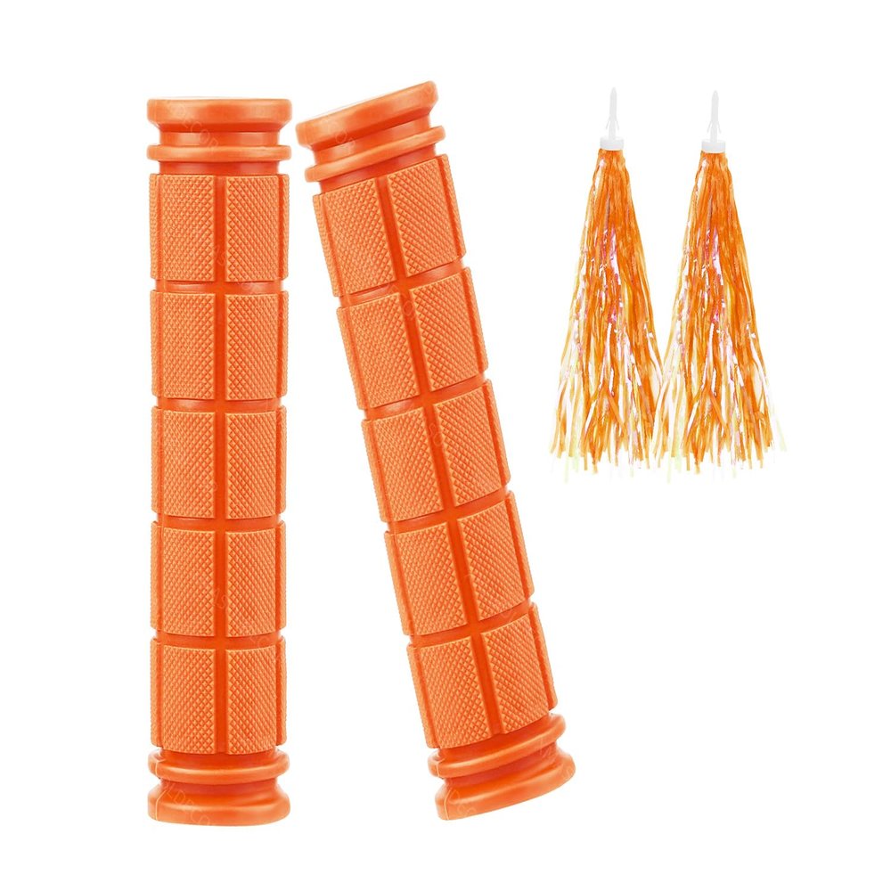 Bike Handlebar Grips with Tassel Streamers for Kids Girls Boys, Non-Slip Rubber Bicycle Handle Grips for BMX MTB Mountain Bicycle Scooters Tricycle Replacement Parts