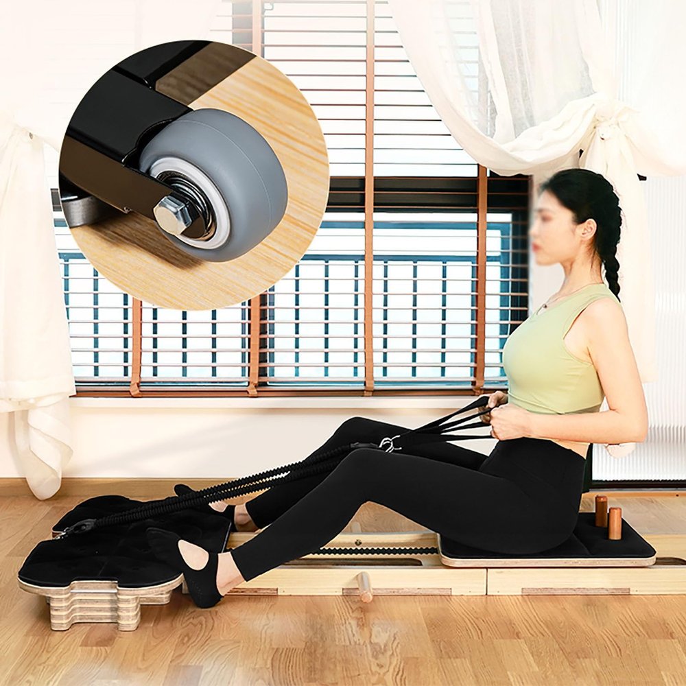 NYZAL Combinatorial Wood Pilates Bed Exercise Strength Training Reformer Equipment for Studio Home Gym Yoga Workout Mute Pilates Chair, Up to 330 lbs Weight Capacity