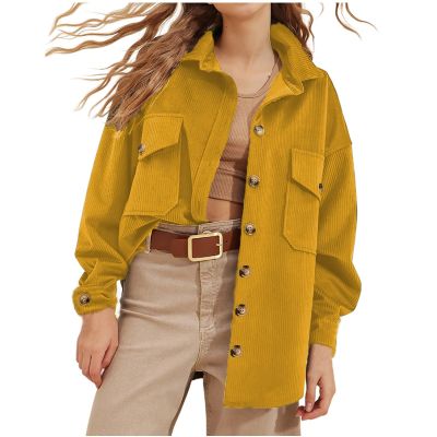 Akklian Women's Casual Oversized Button Down Corduroy Shirt Jacket Coat Washed Retro Shacket Fashion Outfits with Pocket 2024