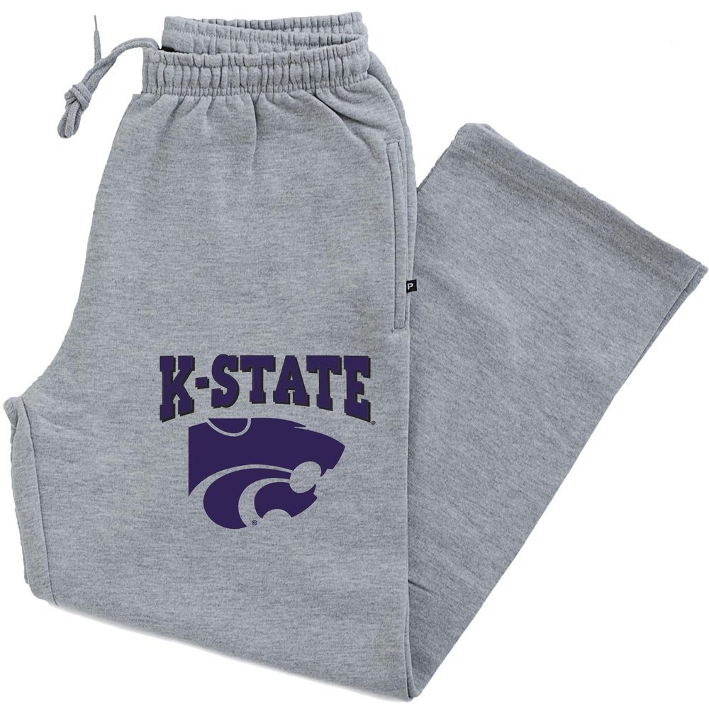 CornBorn K-State Wildcats Sweatpants - Premium Fleece Kansas State Powercat Logo - Gray - 2X