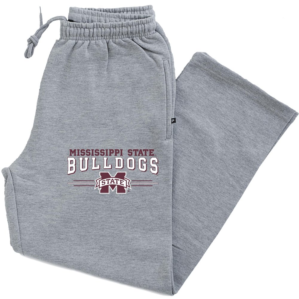 CornBorn Mississippi State Sweat Pants - Premium Fleece MSU Bulldogs 3-Stripe - Gray - Medium