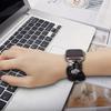 Scrunchie Bands for Fitbit Versa 4/Versa 3/Sense/Sense 2 Strap for Women,Replacement Watchband Soft Cloth Fabric Elastic Wristband (Black/Gray Flower, Large) view 3