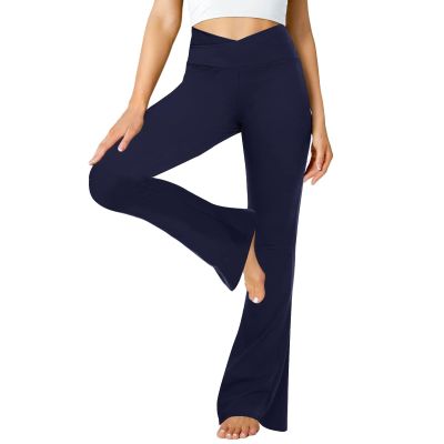 ZOOSIXX Flare Yoga Pants for Women, Crossover Soft Bootcut Leggings Navy Blue