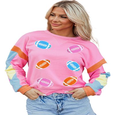 ZhiHiMeRi Rugby Football Pattern T-Shirt with Crew Neck - Relaxed Fit and Casual Style,Pink,(US 16-18) XL