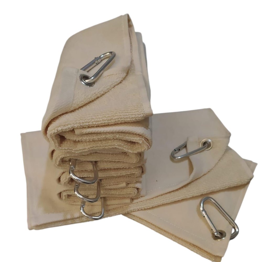 Towland Ticaret,Set of 12, Terry Velour Golf,Baseball and Fishing Towels Corner Grommet & Hook, 11x18 Fingertip Towels, Quality Turkish Sport Towels (12, Cream)