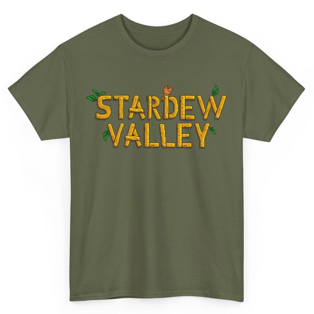2024 Valley Gifts New Text SV T-Shirt Merch Happy stardew Love Art Fans Poster Board | Unisex (US, Alpha, Medium, Regular, Regular, Military Green)