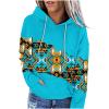 FOCLMP Women Western Ethic Hoodie Aztec Style Print Graphic Sweatshirts Pullover Hooded Pullover Tops Shirts Vintage Clothing Sweatshirt Tunic Blue S view 3