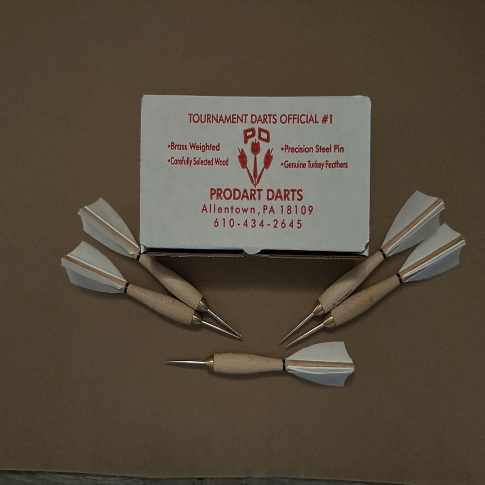 White Turkey Feather Wood Dart #1 - Tournament Official