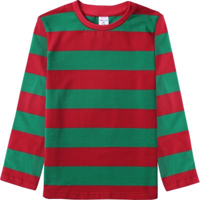 COSLAND Toddler Boys Red and Green Striped Shirt Christmas Long Sleeve Tee, Red and Green, X-Small