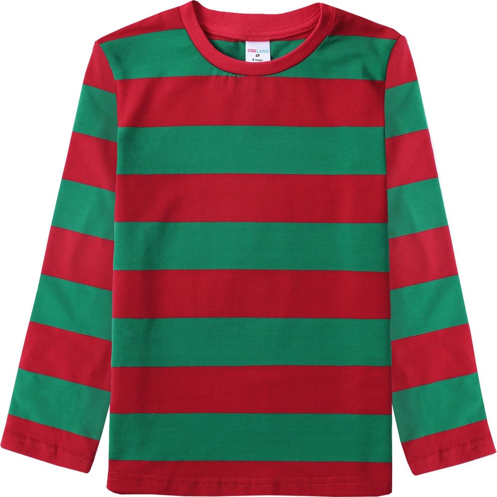 COSLAND Toddler Boys Red and Green Striped Shirt Christmas Long Sleeve Tee, Red and Green, X-Small