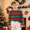 COSLAND Toddler Boys Red and Green Striped Shirt Christmas Long Sleeve Tee, Red and Green, X-Small view 3