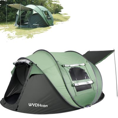 WYDHven Pop Up Tents for Camping, 4 Person Camping Tent with Extra Storage, UV Protection Waterproof Tent Fully Taped Seams, 2 Doors Easy Pop Up Tent for Camping, Hiking and Traveling