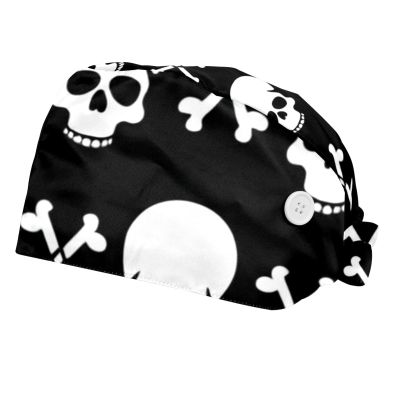 2 Pieces Scrub Caps Women Scrub Cap Men Surgical Bouffant Caps for Women for Hospital Bones Skulls Punk Multicoloured