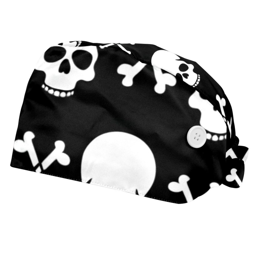 2 Pieces Scrub Caps Women Scrub Cap Men Surgical Bouffant Caps for Women for Hospital Bones Skulls Punk Multicoloured