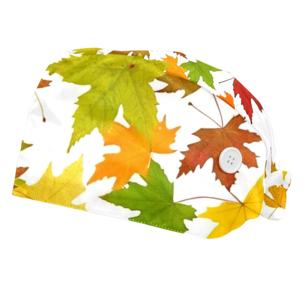 2 Pieces Scrub Caps Women Ponytail Scrub Cap Nurse Hat for The Surgeon Autumn Maple Leaves Multicoloured