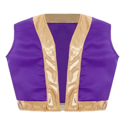 Hedmy Kids Boys Arabian Prince Vest Open Front Gold Trim Waistcoat Top Halloween Carnival Party Fancy Dress Up Purple 6 Years