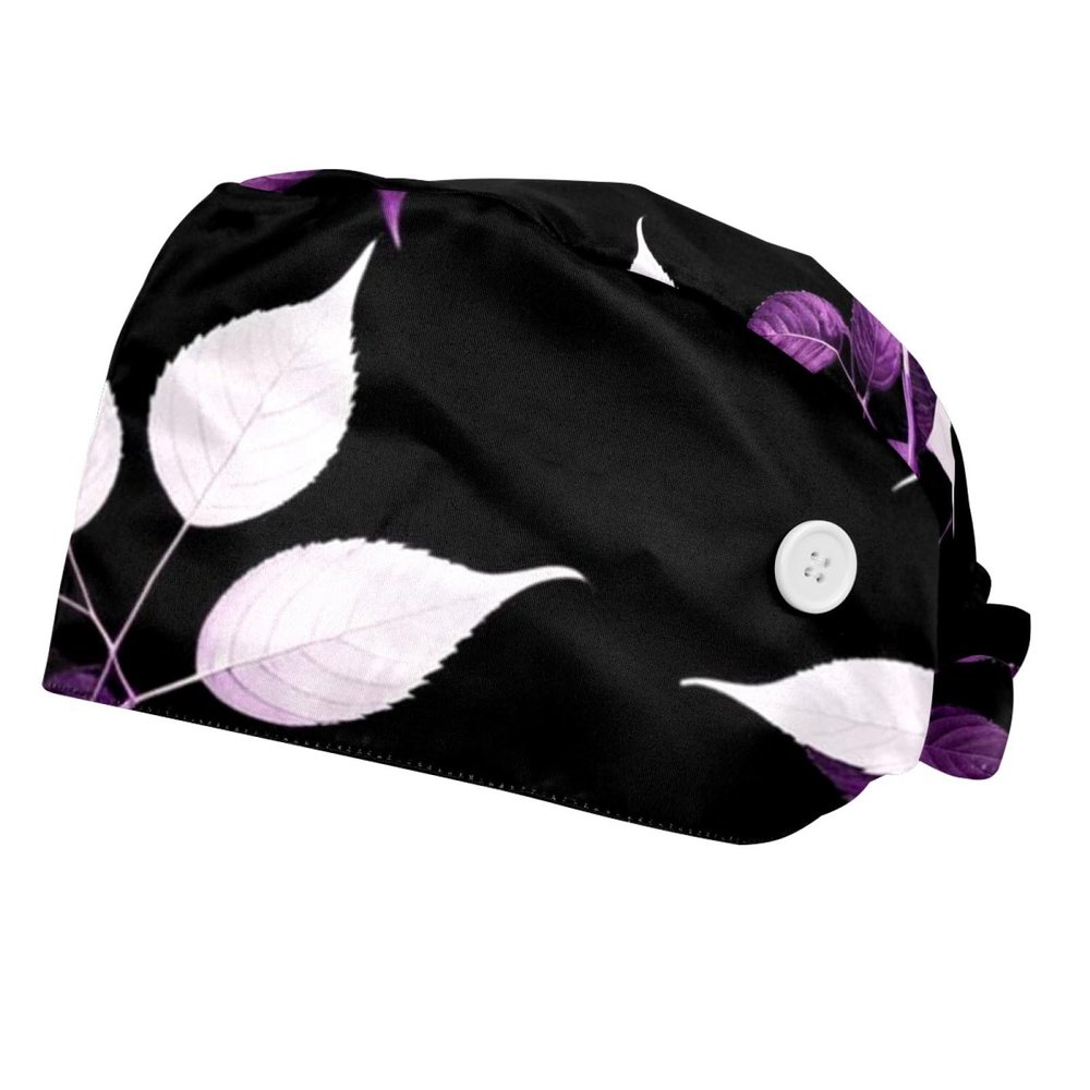 2 Pieces Scrub Caps Women Chef Hat Nursing Scrub Caps for The Surgeon Leave Tree Violet Twigs