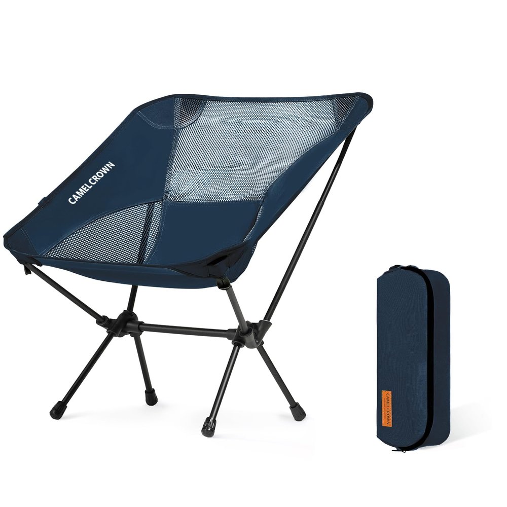 CAMEL CROWN Portable Camping Chair Lightweight Compact Folding Chair Mesh for Outdoor Camp Travel Beach Picnic Festival Hiking Backpacking Navy Blue