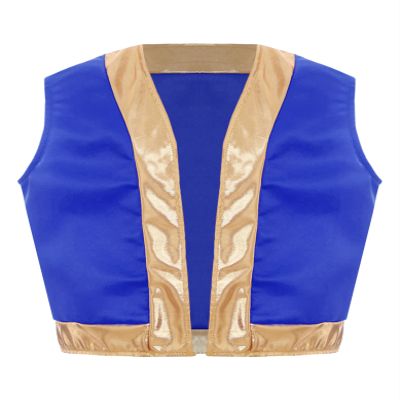 Hedmy Kids Boys Arabian Prince Vest Open Front Gold Trim Waistcoat Top Halloween Carnival Party Fancy Dress Up Royal Blue 10 Years