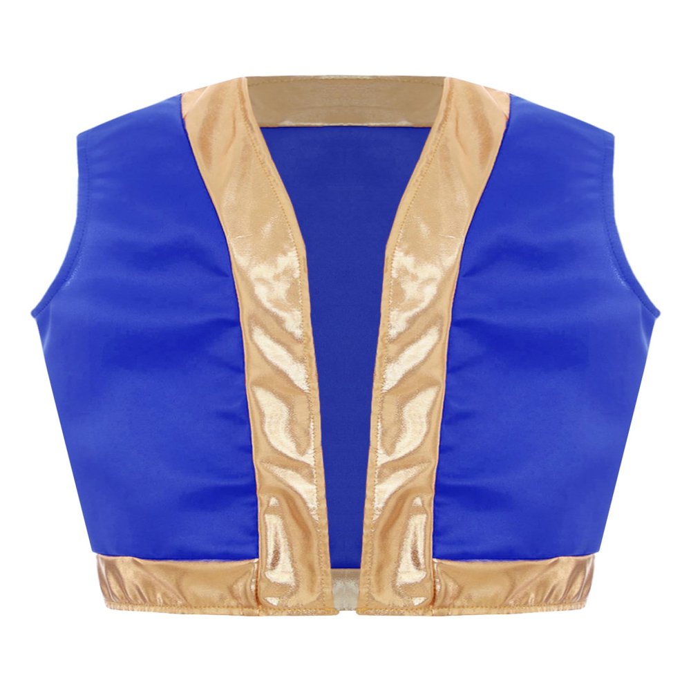 Hedmy Kids Boys Arabian Prince Vest Open Front Gold Trim Waistcoat Top Halloween Carnival Party Fancy Dress Up Royal Blue 10 Years