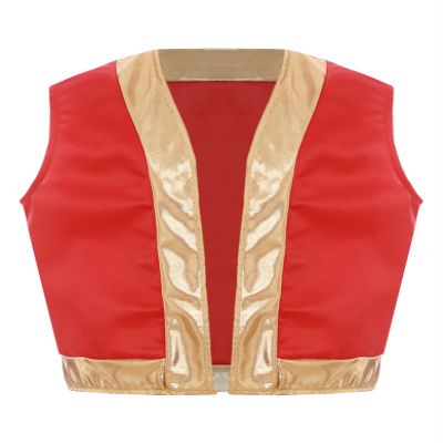 Hedmy Kids Boys Arabian Prince Vest Open Front Gold Trim Waistcoat Top Halloween Carnival Party Fancy Dress Up Red 8 Years