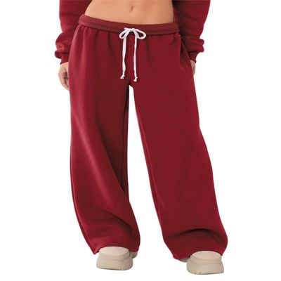 HeSaYep Women's Fleece Lined Sweatpants Wide Leg Baggy High Waisted Sweat Pants Drawstring Lounge Trousers Y2K Straight Leg Sherpa Pants Red XL
